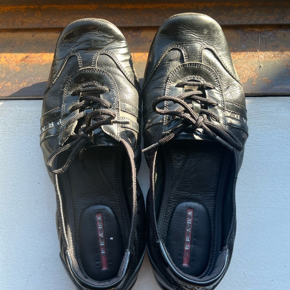 Prada Black Leather Sneakers with Classic Design